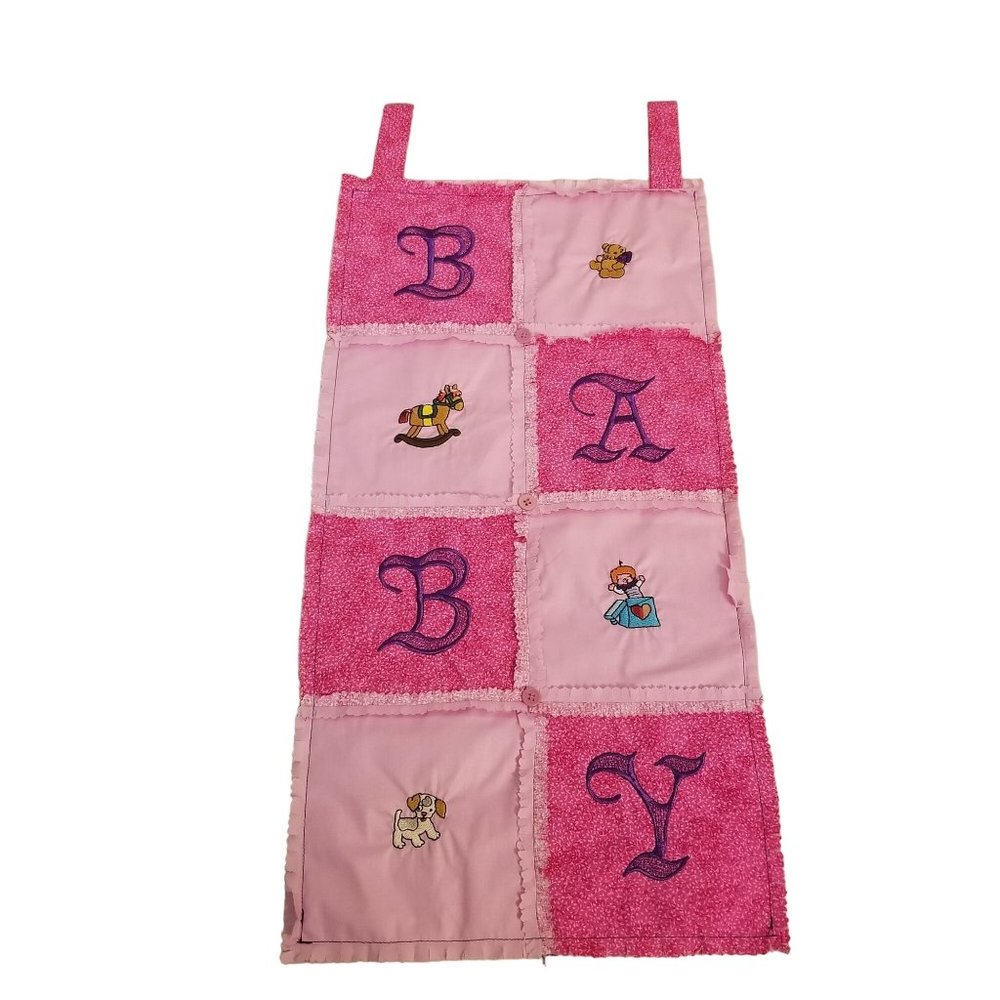 Homemade Pink Purple Quilted Wall Hanging Baby‎ Girl Embroidered Decor Nursery
